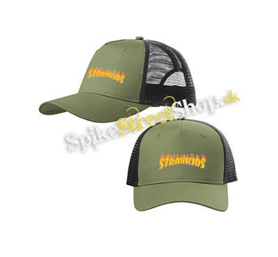 STRAY KIDS - Thrasher Logo Flame - olivovočierna sieťkovaná šiltovka model "Trucker Cap"