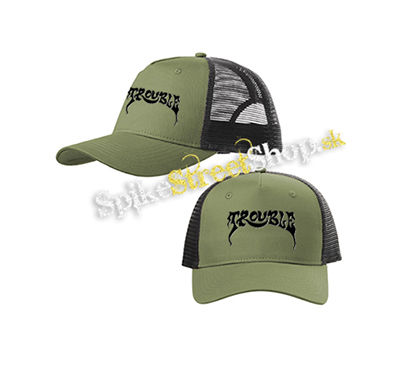 TROUBLE - Logo Hardrock Band - olivovočierna sieťkovaná šiltovka model "Trucker Cap"