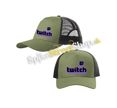 TWITCH - Purple Logo Sign - olivovočierna sieťkovaná šiltovka model "Trucker Cap"