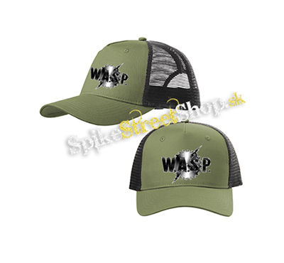 W.A.S.P. - Logo - olivovočierna sieťkovaná šiltovka model "Trucker Cap"