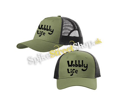 WOBBLY LIFE - Logo Black - olivovočierna sieťkovaná šiltovka model "Trucker Cap"