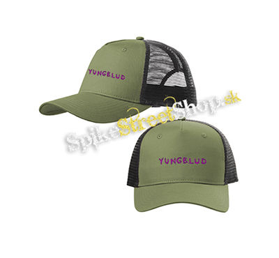 YUNGBLUD - Pink Logo - olivovočierna sieťkovaná šiltovka model "Trucker Cap"