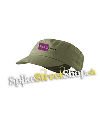 BLACKPINK - Pink Square Crest B&W - olivová šiltovka army cap