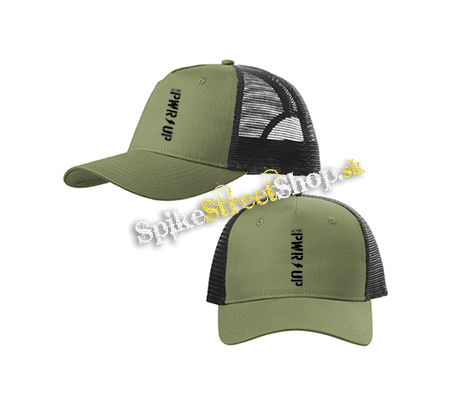 ACDC - Power Up Slogan Black na výšku - olivovočierna sieťkovaná šiltovka model "Trucker Cap"