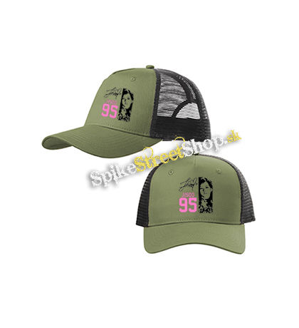 BLACKPINK - Jisoo 95 Signature Portrait - olivovočierna sieťkovaná šiltovka model "Trucker Cap"