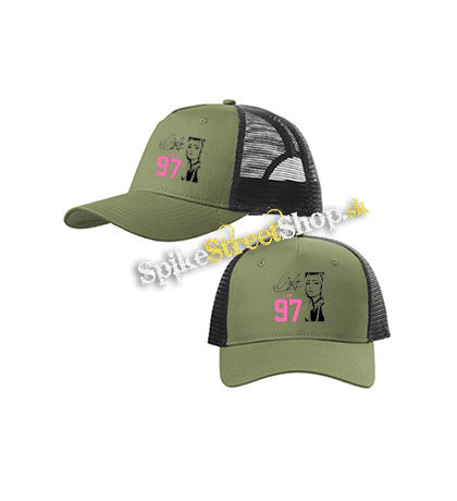 BLACKPINK - Lisa 97 Signature Portrait - olivovočierna sieťkovaná šiltovka model "Trucker Cap"