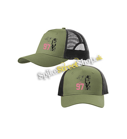 BLACKPINK - Rosé 97 Signature Portrait - olivovočierna sieťkovaná šiltovka model "Trucker Cap"