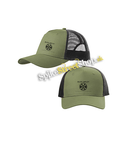 BLAZE BAYLEY - Logo - olivovočierna sieťkovaná šiltovka model "Trucker Cap"