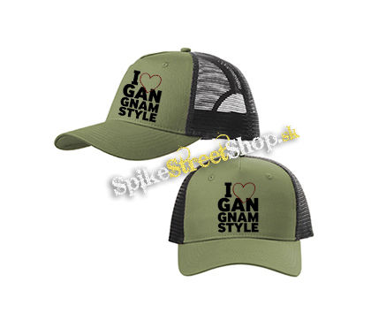 I LOVE GANGNAM STYLE - olivovočierna sieťkovaná šiltovka model "Trucker Cap"