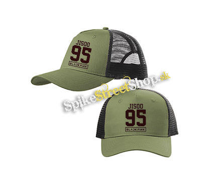 JISOO 95 - BLACKPINK - Pink Number Years - olivovočierna sieťkovaná šiltovka model "Trucker Cap"