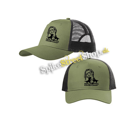 LIL PUMP - Logo & Portrait - olivovočierna sieťkovaná šiltovka model "Trucker Cap"