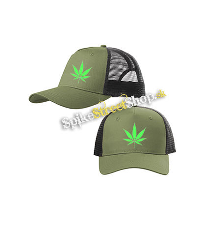 MARIHUANA - Green Leaf - olivovočierna sieťkovaná šiltovka model "Trucker Cap"