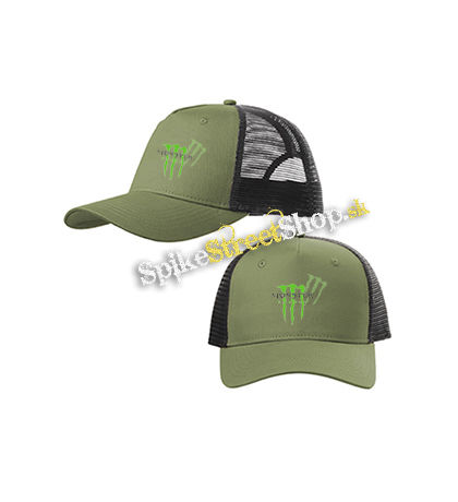 MONSTER ENERGY - Green Logo Honey Bee - olivovočierna sieťkovaná šiltovka model "Trucker Cap"