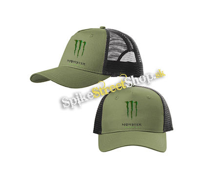 MONSTER ENERGY - Logo - olivovočierna sieťkovaná šiltovka model "Trucker Cap"