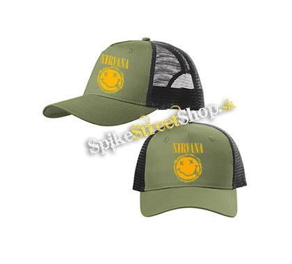 NIRVANA - Grunge Smile - olivovočierna sieťkovaná šiltovka model "Trucker Cap"