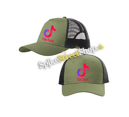 TIK TOK - Logo Rainbow - olivovočierna sieťkovaná šiltovka model "Trucker Cap"