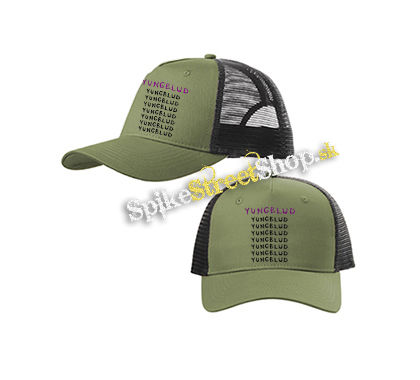YUNGBLUD - Multilogos - olivovočierna sieťkovaná šiltovka model "Trucker Cap"