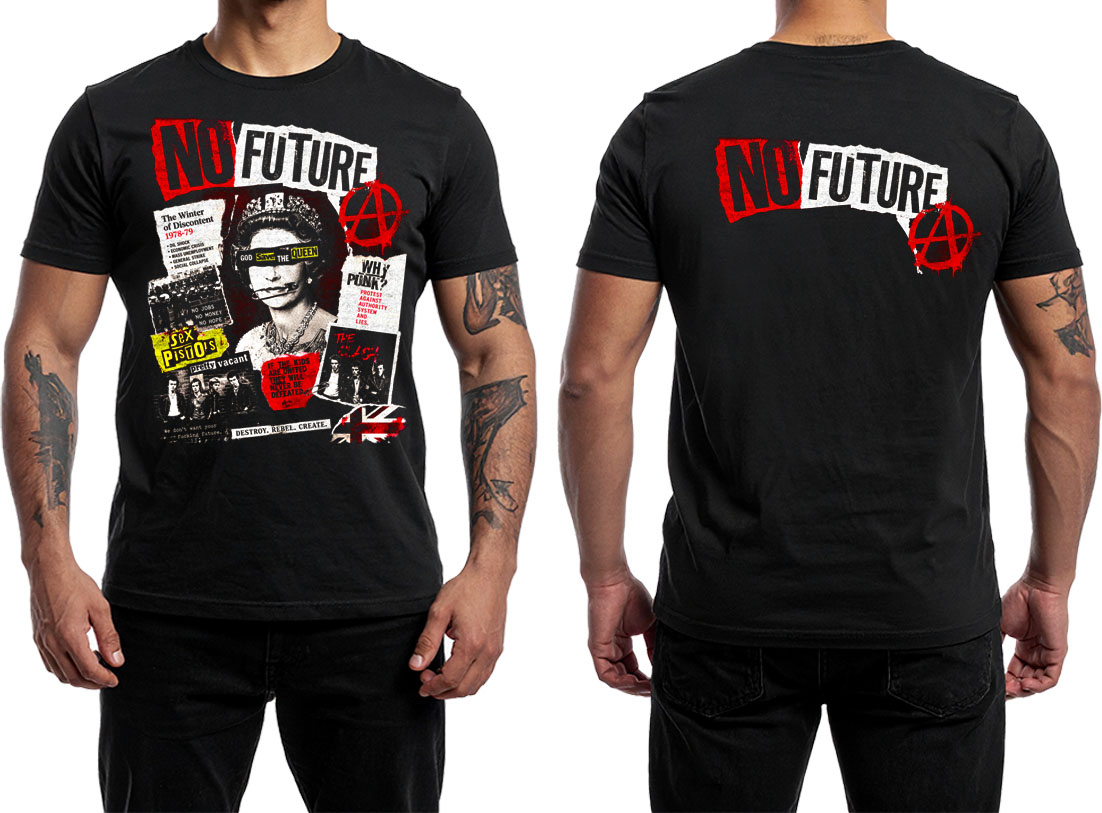 NO FUTURE - ANARCHY - GOD SAVE THE QUEEN - SEX PISTOLS - čierne pánske tričko