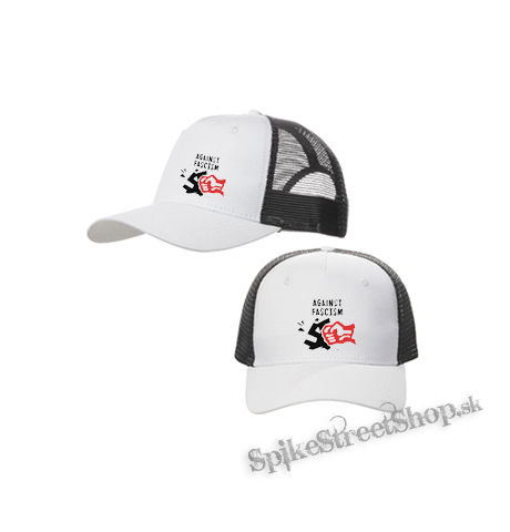 AGAINST FASCISM - bieločierna sieťkovaná šiltovka model "Trucker Cap"