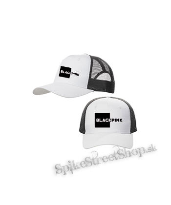 BLACKPINK - Pink Square Crest BW - bieločierna sieťkovaná šiltovka model "Trucker Cap"