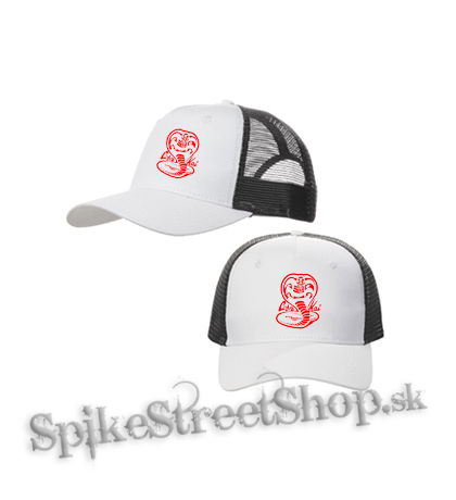 COBRA KAI - Red Cobra Logo - bieločierna sieťkovaná šiltovka model "Trucker Cap"