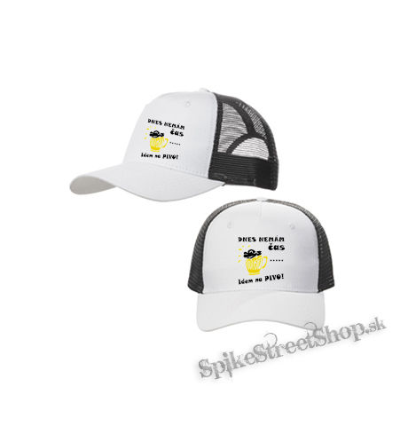 DNES NEMAM CAS, IDEM NA PIVO - bieločierna sieťkovaná šiltovka model "Trucker Cap"