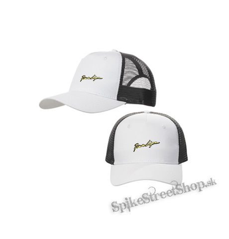 DUA LIPA - Yellow Logo - bieločierna sieťkovaná šiltovka model "Trucker Cap"