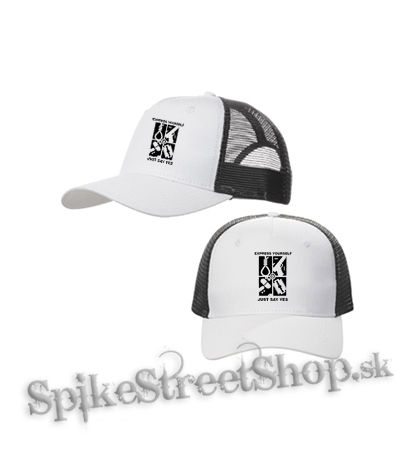 EXPRESS YOURSELF JUST SAY YES - bieločierna sieťkovaná šiltovka model "Trucker Cap"