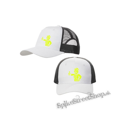 FALLOUT - Vault Boy Green - bieločierna sieťkovaná šiltovka model "Trucker Cap"