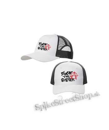 FUCK THE SYSTEM - bieločierna sieťkovaná šiltovka model "Trucker Cap"