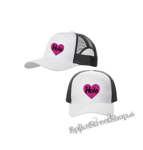 HOLE - Pink Logo Heart - bieločierna sieťkovaná šiltovka model "Trucker Cap"