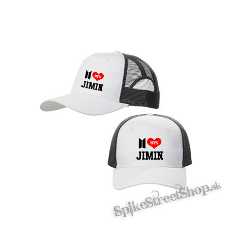 I LOVE JIMIN - Bangtan Boys - bieločierna sieťkovaná šiltovka model "Trucker Cap"
