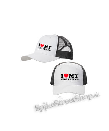 I LOVE MY GIRLFRIEND - bieločierna sieťkovaná šiltovka model "Trucker Cap"