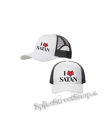 I LOVE SATAN - Pentagram Heart - bieločierna sieťkovaná šiltovka model "Trucker Cap"