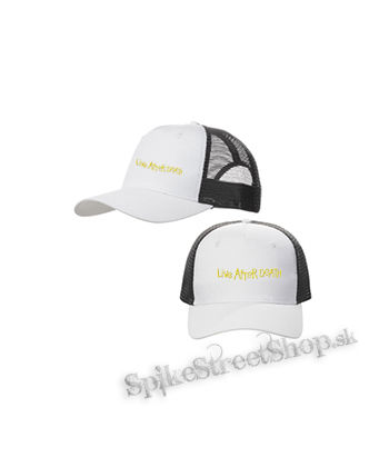 IRON MAIDEN - Live After Death History Slogan - bieločierna sieťkovaná šiltovka model "Trucker Cap"