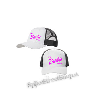ITS BARBIE BITCH - Logo Ruzove - bieločierna sieťkovaná šiltovka model "Trucker Cap"