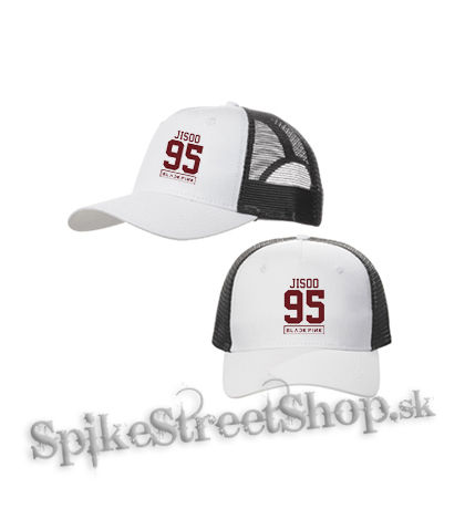 JISOO 95 - BLACKPINK - Pink Number Years - bieločierna sieťkovaná šiltovka model "Trucker Cap"