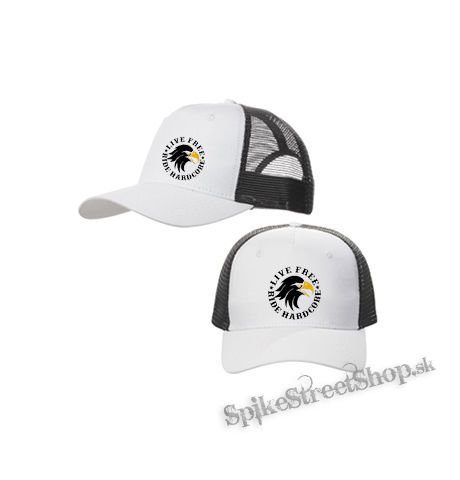 LIVE FREE RIDE HARDCORE EAGLE - bieločierna sieťkovaná šiltovka model "Trucker Cap"