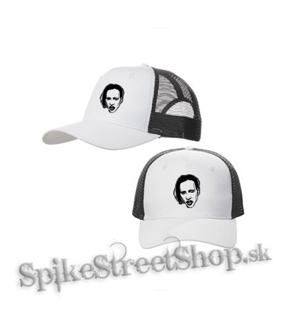 MARILYN MANSON - Art Drawing Portrait - bieločierna sieťkovaná šiltovka model "Trucker Cap"
