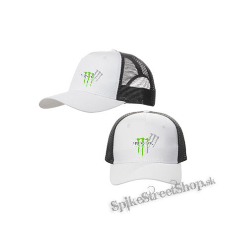 MONSTER ENERGY - Logo Honey Bee - bieločierna sieťkovaná šiltovka model "Trucker Cap"