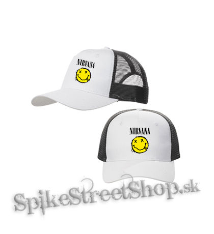 NIRVANA - Yellow Black Smile - bieločierna sieťkovaná šiltovka model "Trucker Cap"