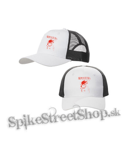 SEPULTURA - Beneath The Remains Red Motive - bieločierna sieťkovaná šiltovka model "Trucker Cap"