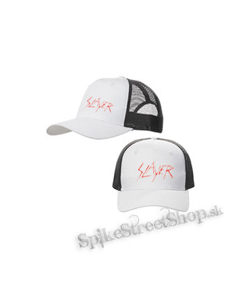 SLAYER - Red Logo Vintage - bieločierna sieťkovaná šiltovka model "Trucker Cap"