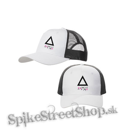 SQUID GAME - Triangle & Symbols - bieločierna sieťkovaná šiltovka model "Trucker Cap"