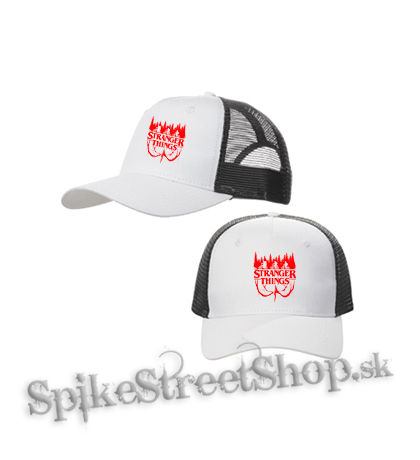 STRANGER THINGS - Logo Flip - bieločierna sieťkovaná šiltovka model "Trucker Cap"