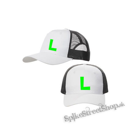SUPER MARIO - Green Luigi Logo - bieločierna sieťkovaná šiltovka model "Trucker Cap"