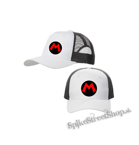 SUPER MARIO - Red Logo Crest - bieločierna sieťkovaná šiltovka model "Trucker Cap"