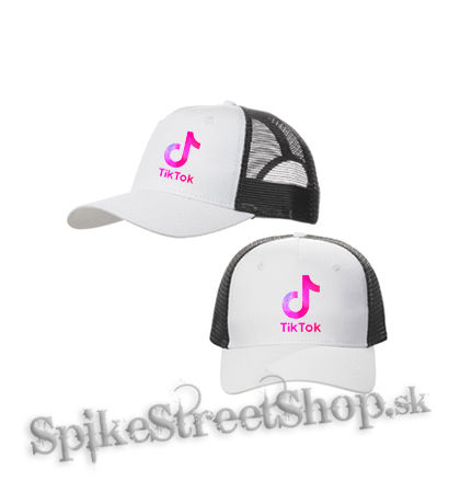 TIK TOK - Logo Rainbow - bieločierna sieťkovaná šiltovka model "Trucker Cap"