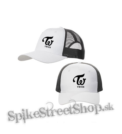 TWICE - Red Logo - bieločierna sieťkovaná šiltovka model "Trucker Cap"
