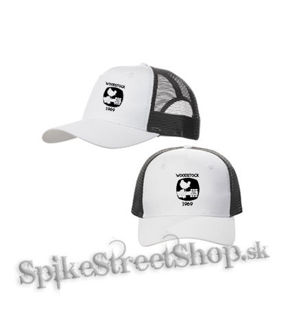 WOODSTOCK - 1969 - bieločierna sieťkovaná šiltovka model "Trucker Cap"